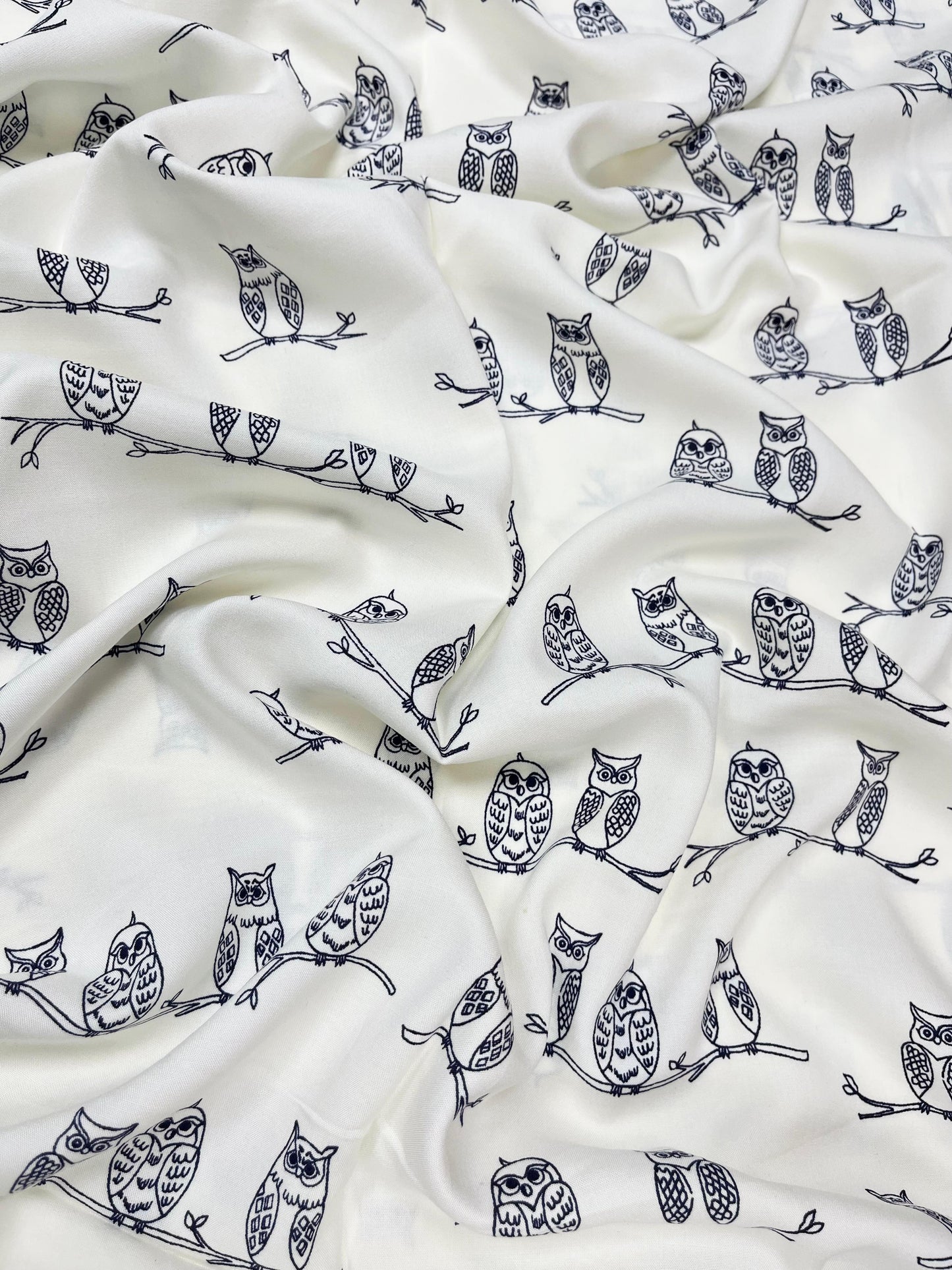 Cute Owl Sketch Premium Rayon Fabric