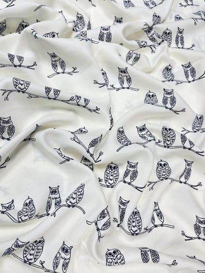 Cute Owl Sketch Premium Rayon Fabric