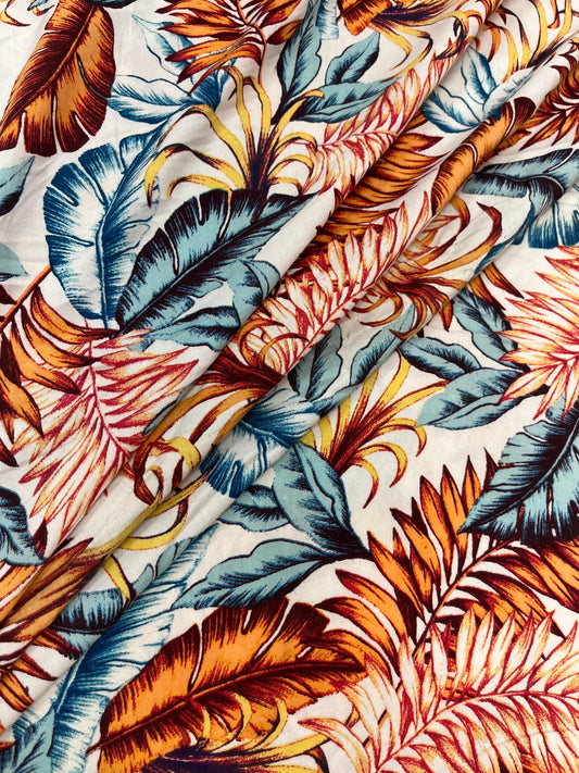 Tropical Leaf Print Rayon Fabric