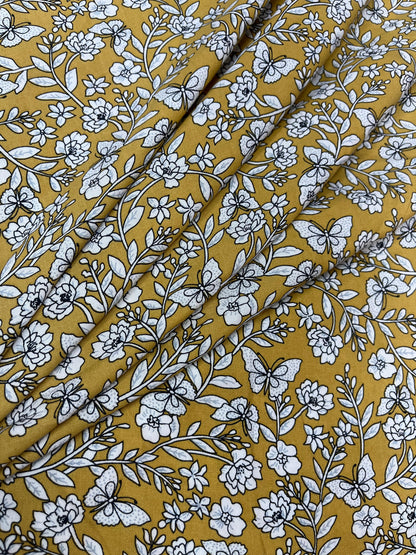 Vintage Mustard Garden Premium Rayon Fabric