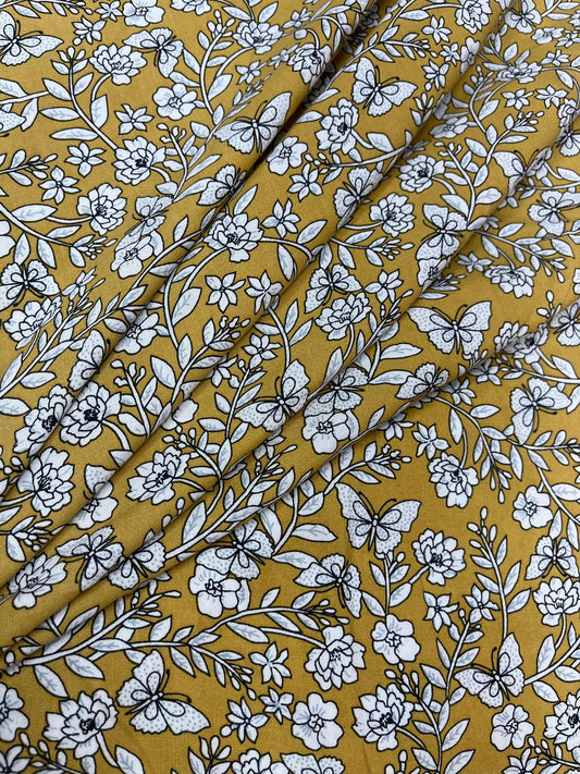 Vintage Mustard Garden Premium Rayon Fabric