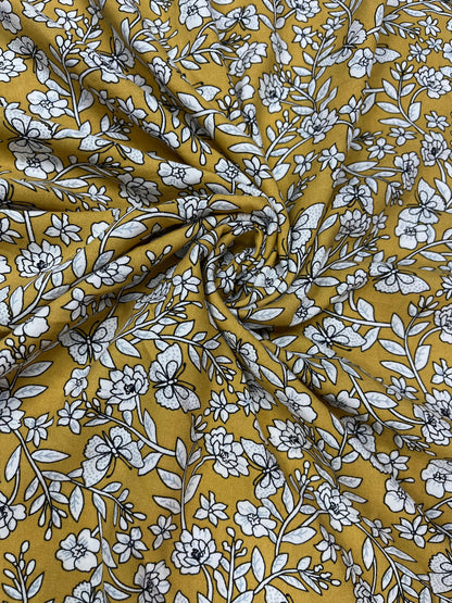 Vintage Mustard Garden Premium Rayon Fabric