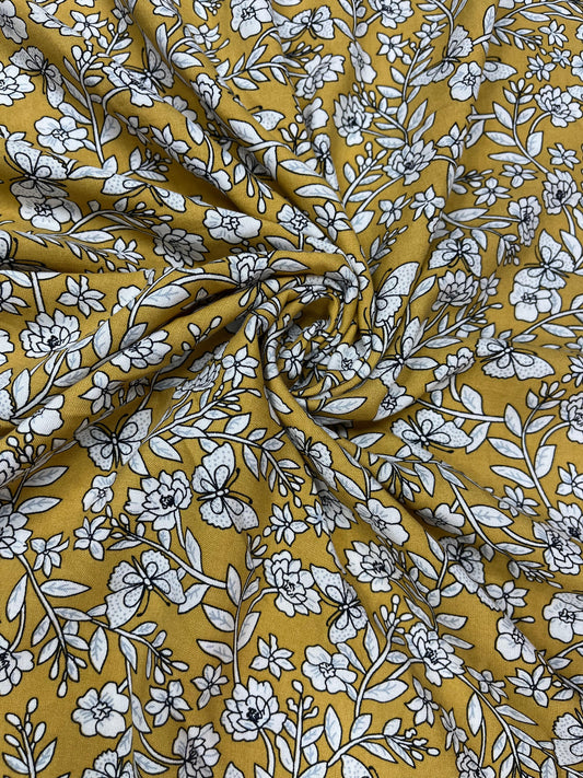 Vintage Mustard Garden Premium Rayon Fabric