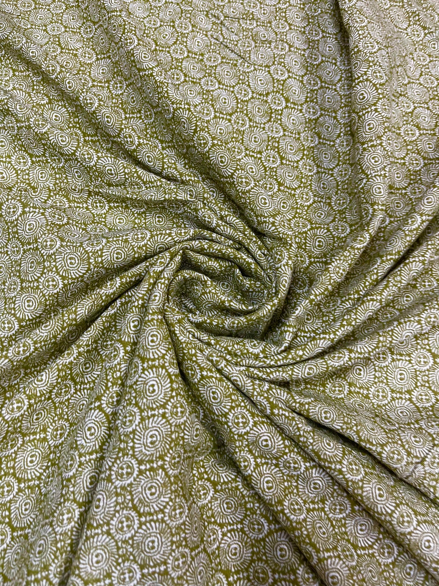 Olive Tribal Dot Print Rayon Fabric