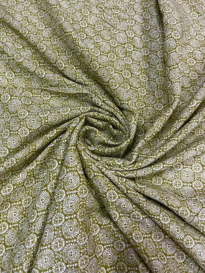 Olive Tribal Dot Print Rayon Fabric