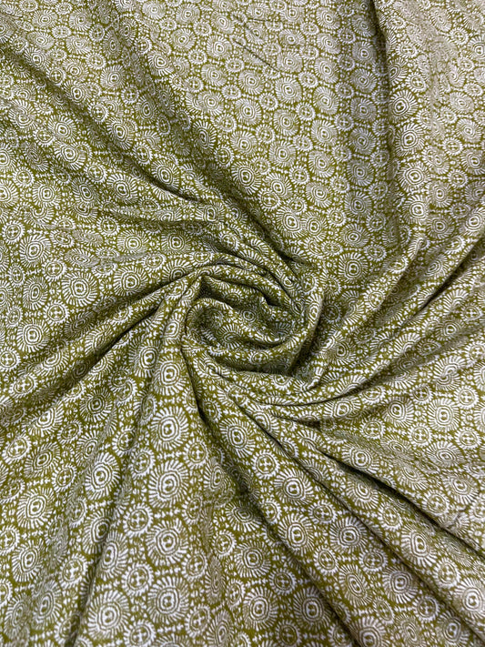 Olive Tribal Dot Print Rayon Fabric