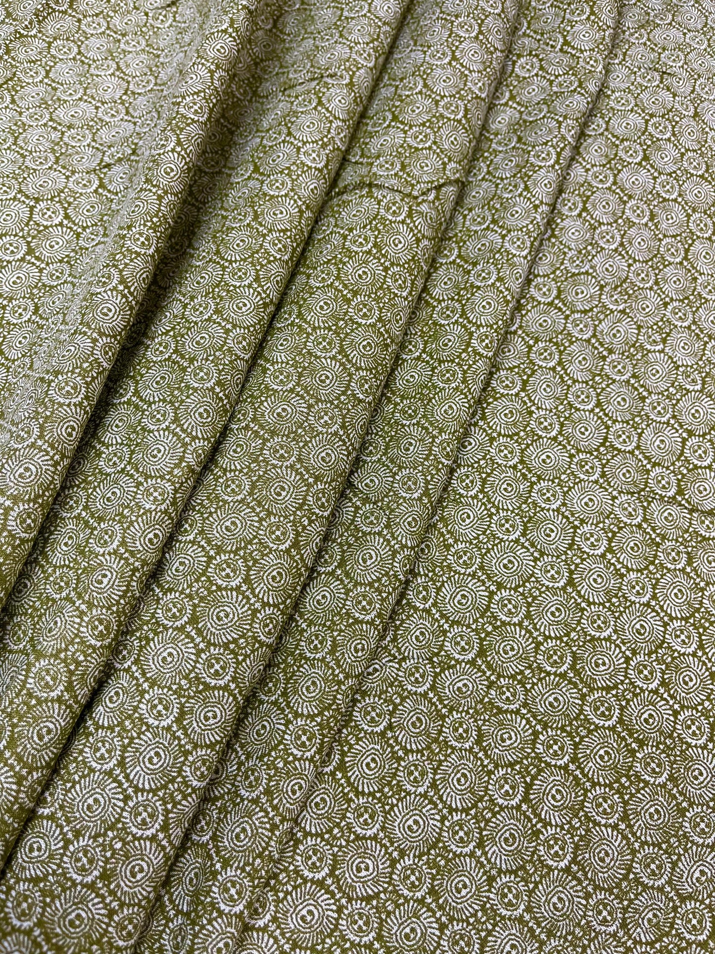 Olive Tribal Dot Print Rayon Fabric