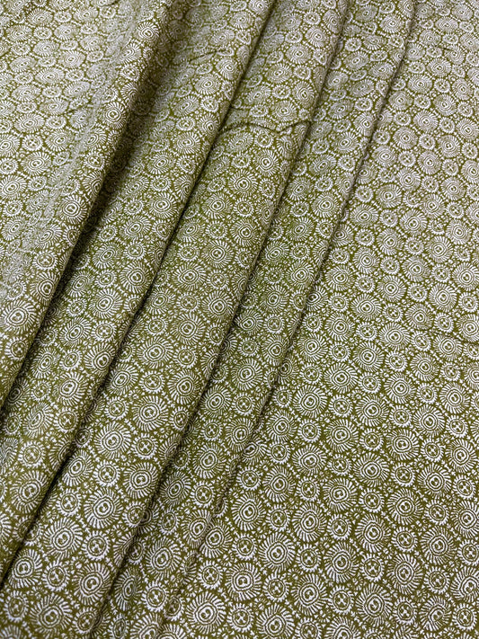 Olive Tribal Dot Print Rayon Fabric