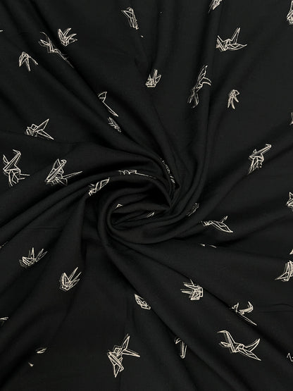 Black Origami Bird Print Premium Rayon