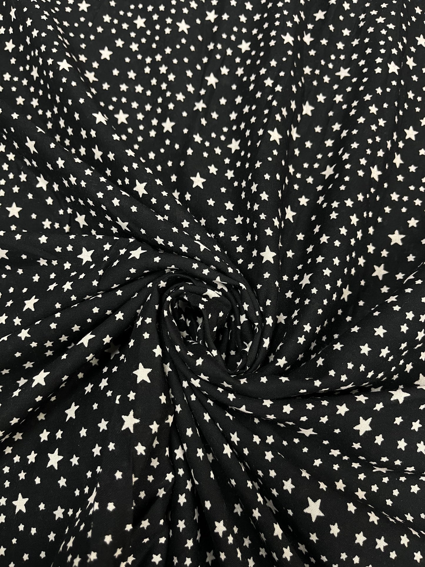 Black Star Print Premium Rayon Fabric