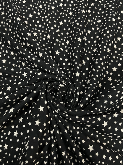 Black Star Print Premium Rayon Fabric