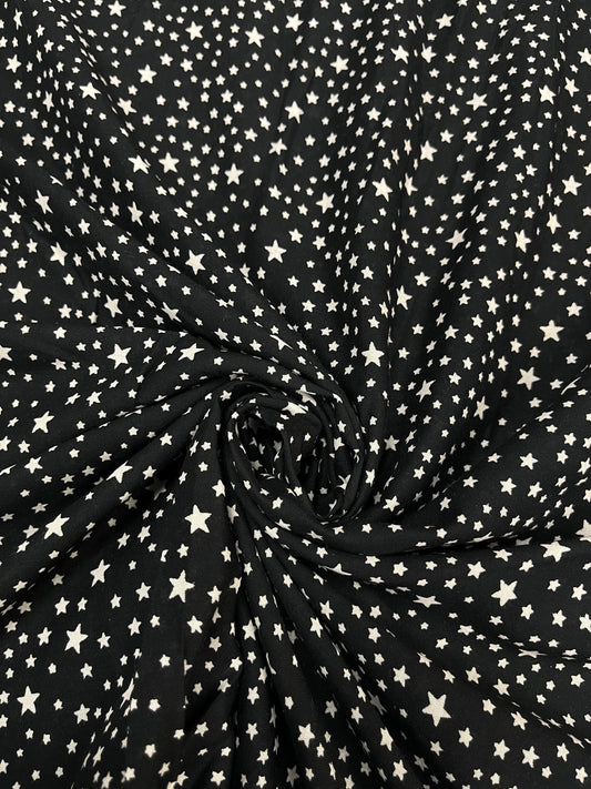 Black Star Print Premium Rayon Fabric