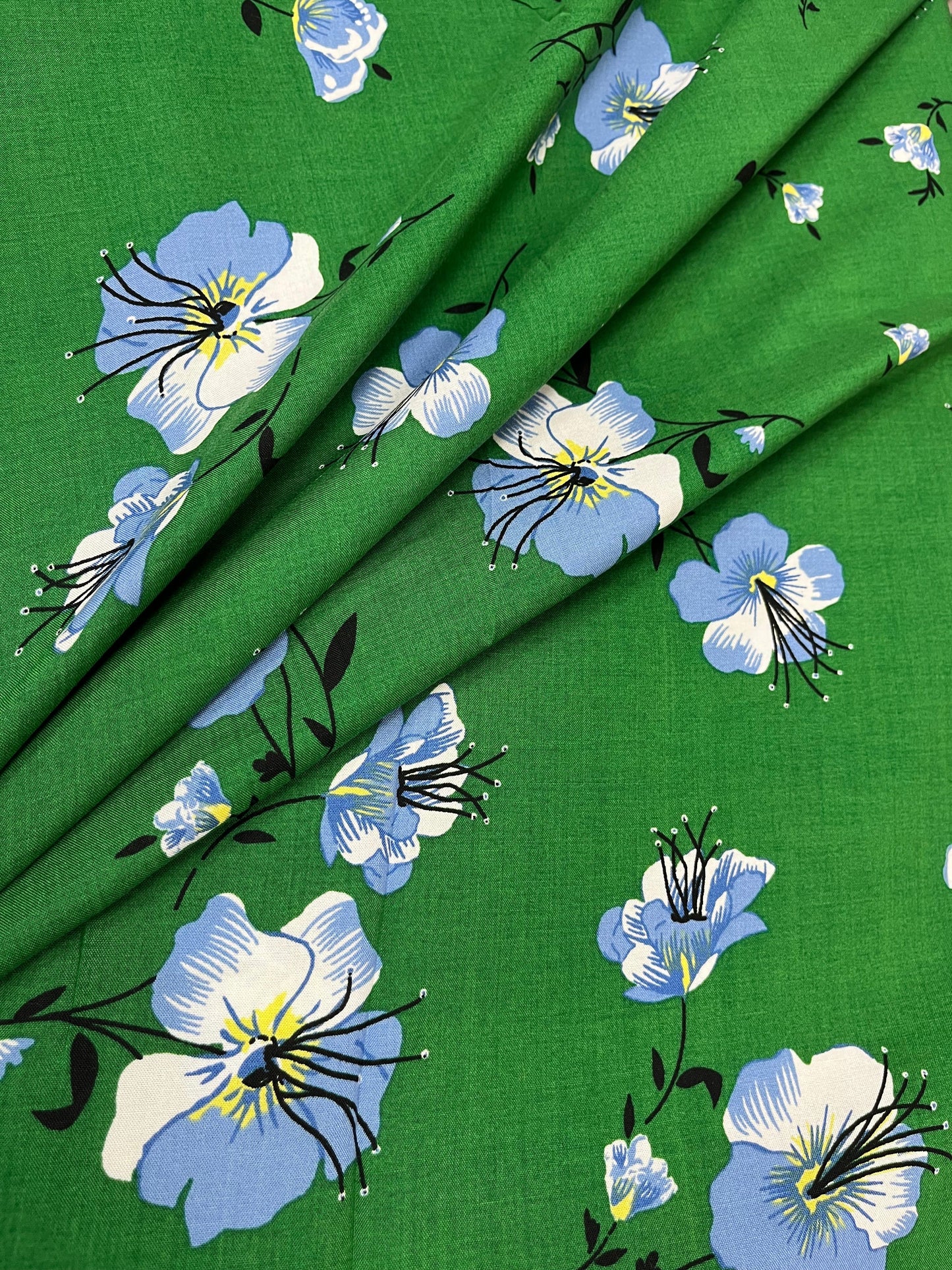 Emerald Bloom Floral Rayon Fabric