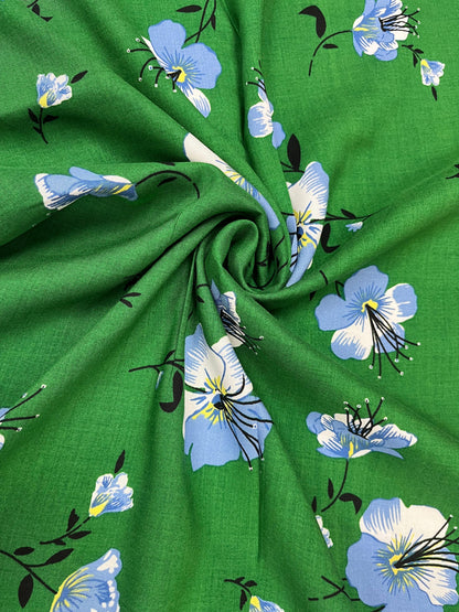 Emerald Bloom Floral Rayon Fabric