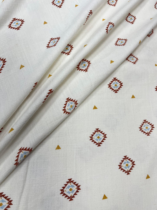 Ivory Tribal Buti Rayon Fabric