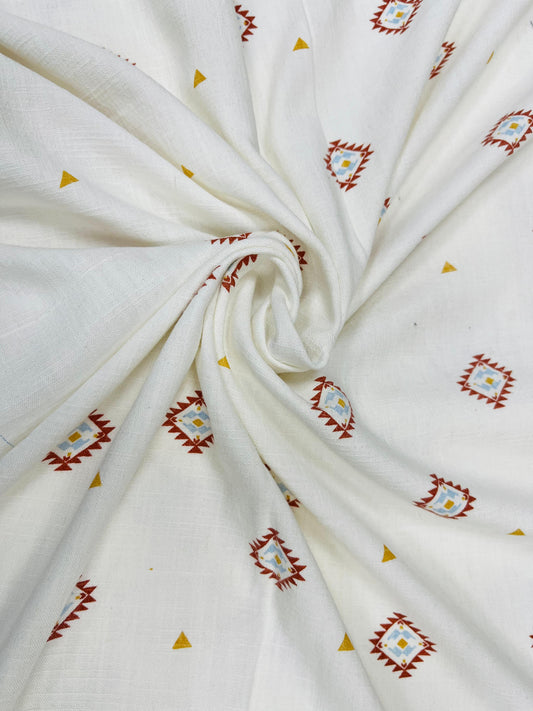 Ivory Tribal Buti Rayon Fabric