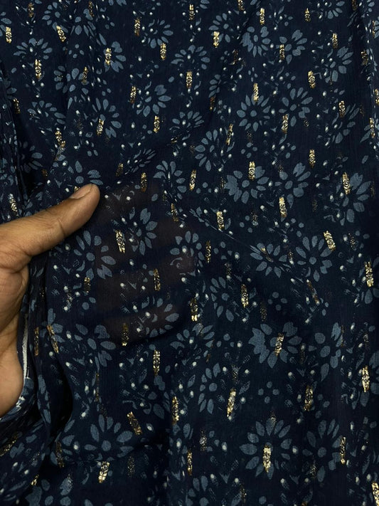 Navy Gold Buta Viscose Georgette Fabric – 44 Inch Width