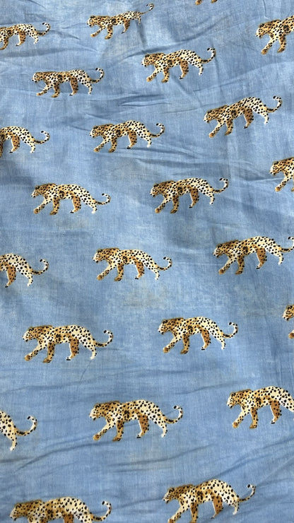 Blue Leopard Print Cotton Fabric