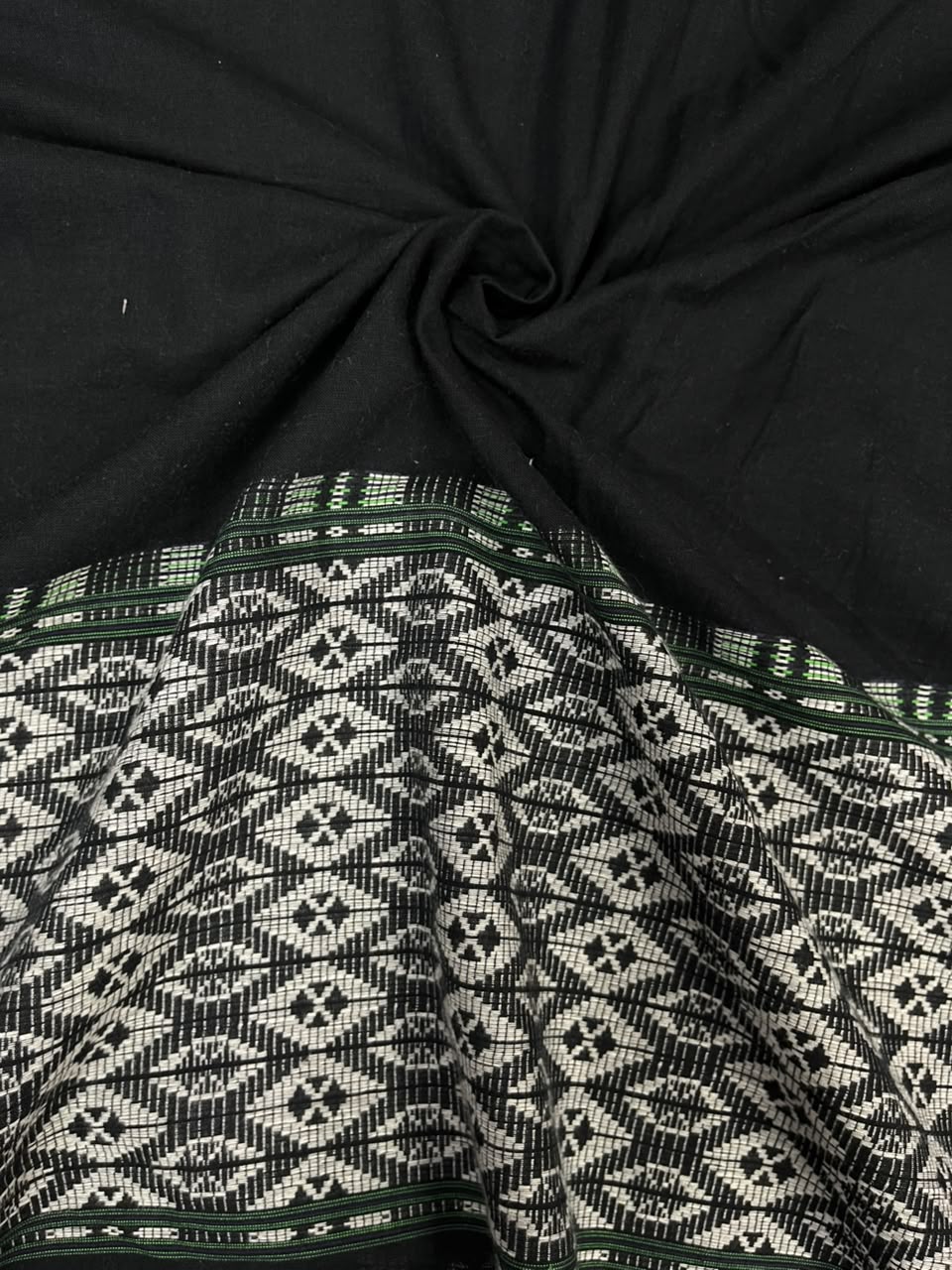 Premium Black Geometric Border Cotton Fabric