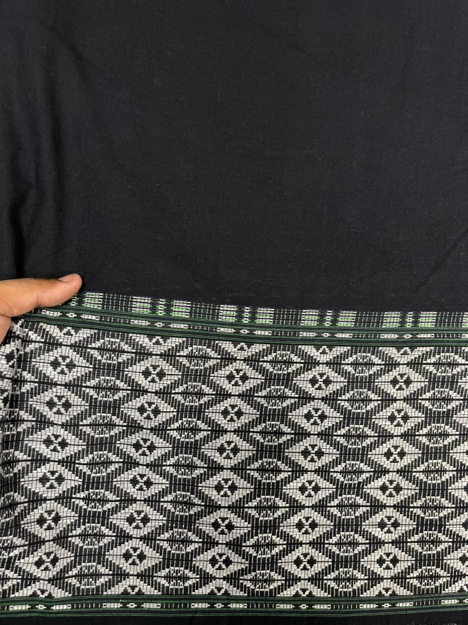 Premium Black Geometric Border Cotton Fabric