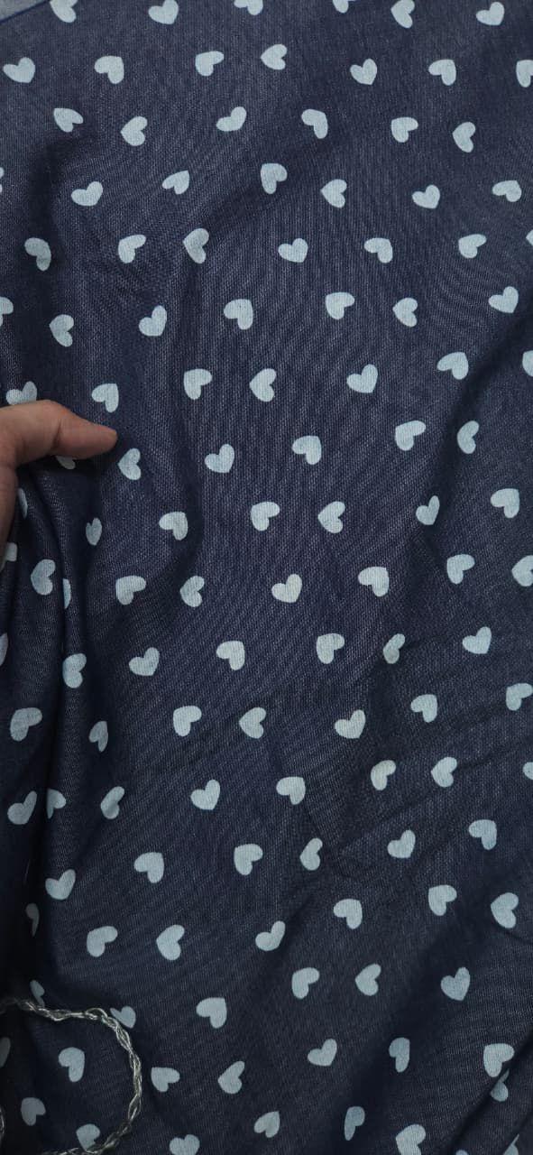 Premium Heart Printed Cotton Denim Fabric 60 Inch Width