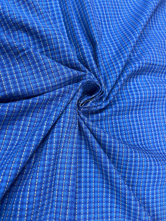 Blue Check Kantha Cambric Cotton