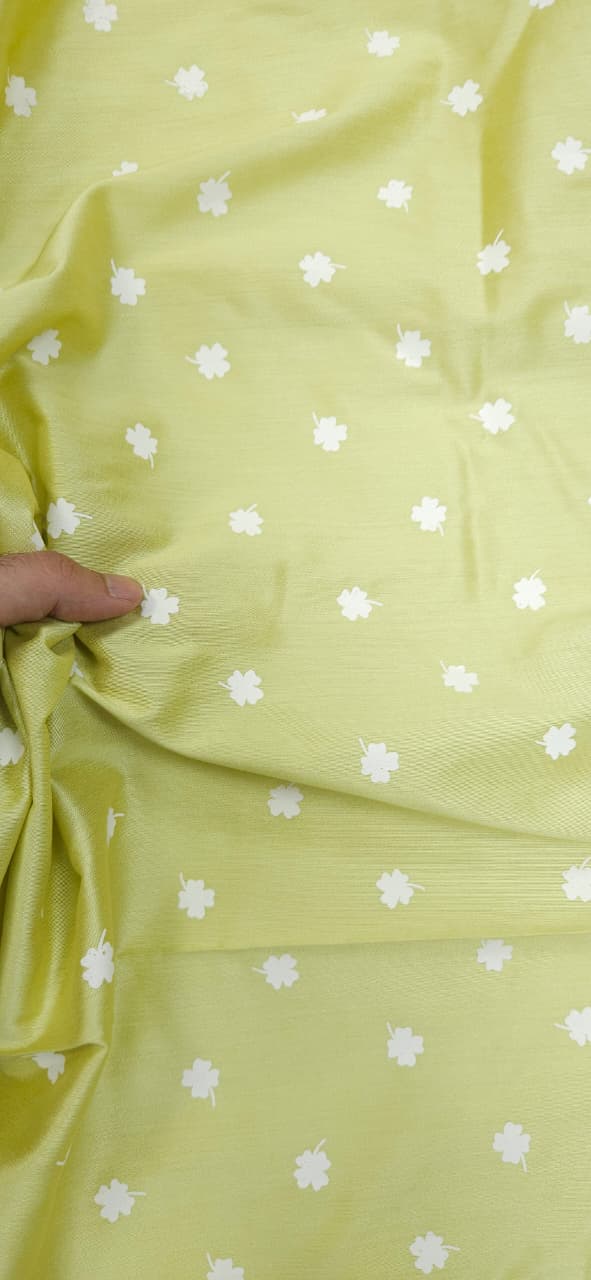 Lime Green Mini Floral Cotton Silk Fabric