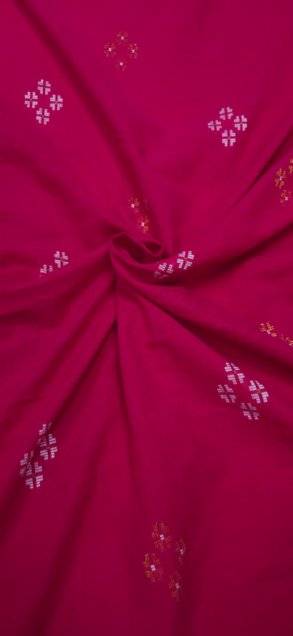 Ruby Pink Ikkat Butta Cotton Fabric