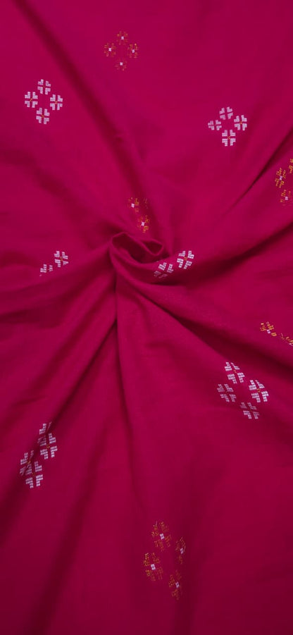 Ruby Pink Ikkat Butta Cotton Fabric