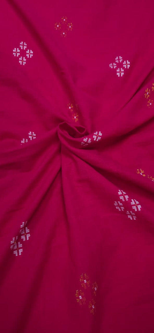 Ruby Pink Ikkat Butta Cotton Fabric