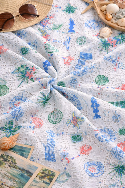 Coastal Postmark Imported Schiffli Fabric