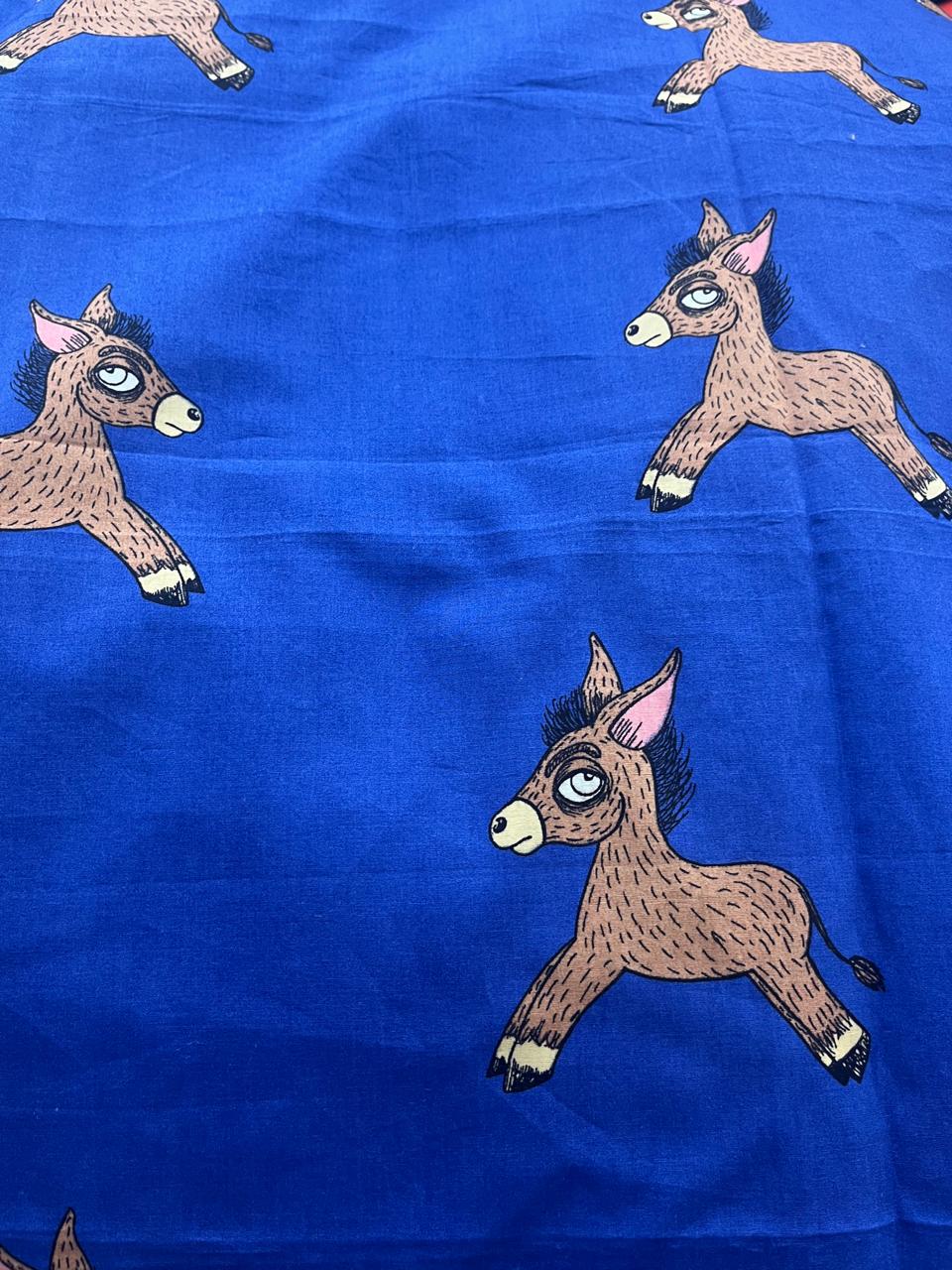 Royal Blue Horse Cotton Poplin Print Fabric