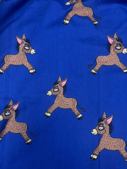 Royal Blue Horse Cotton Poplin Print Fabric