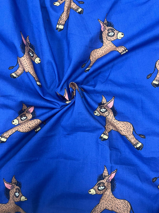 Royal Blue Horse Cotton Poplin Print Fabric