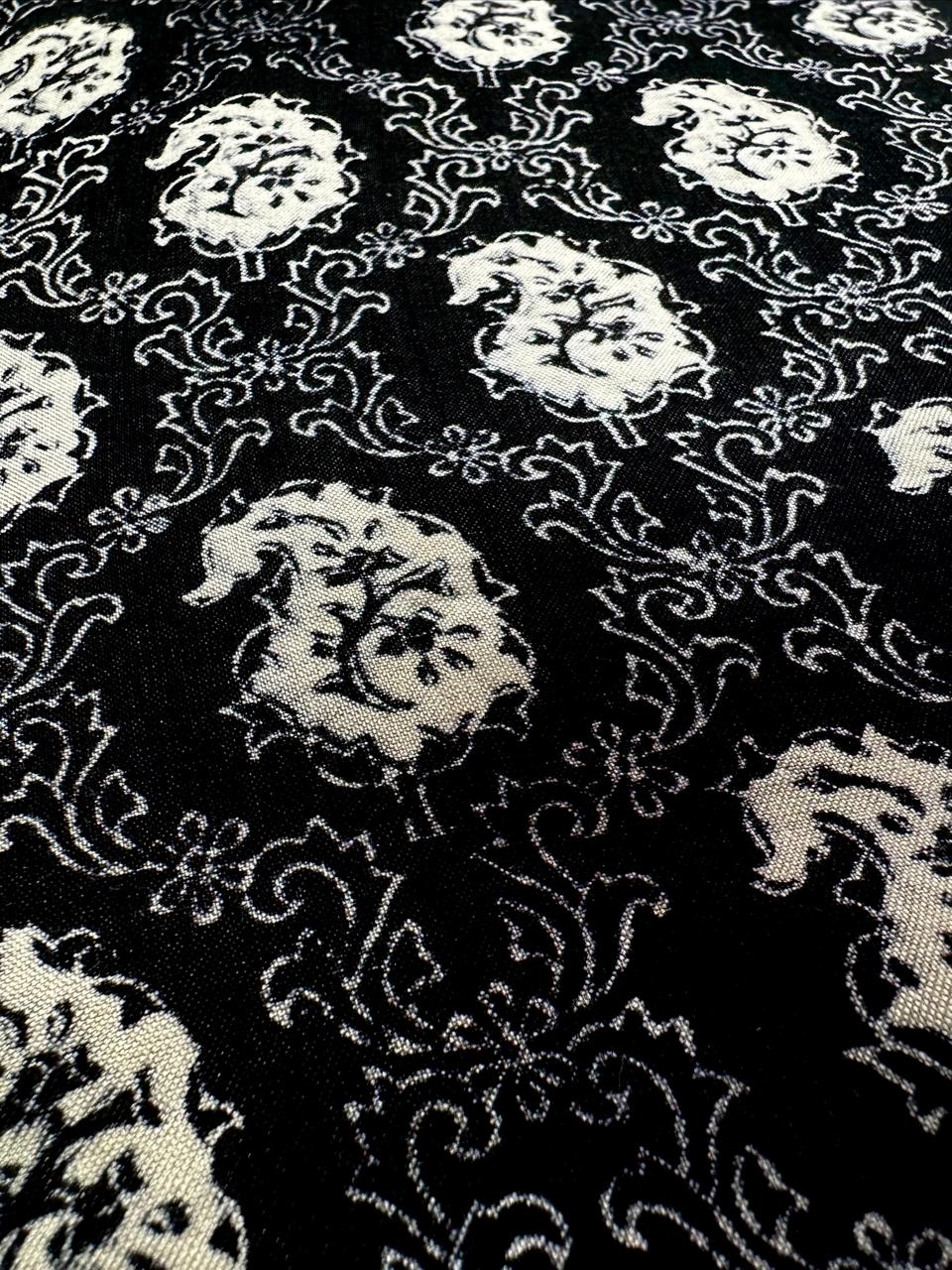 Black Floral Matka Silk Fabric