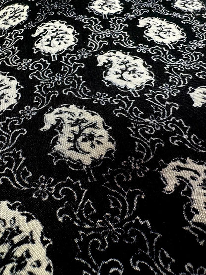 Black Floral Matka Silk Fabric