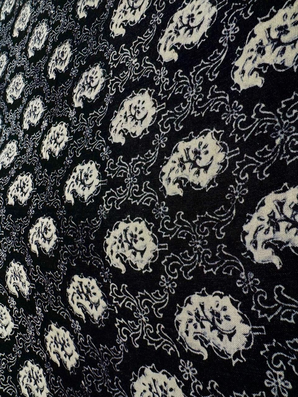 Black Floral Matka Silk Fabric