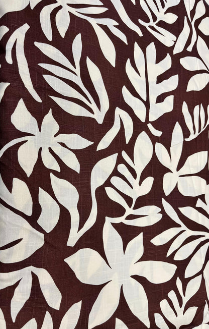 Chocolate Brown Floral Linen Fabric
