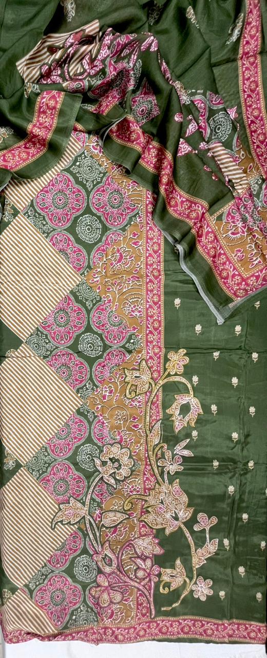 Forest Heritage Printed Cotton Suit Set Fabric with Cotton Muslin Dupatta (3-Piece)