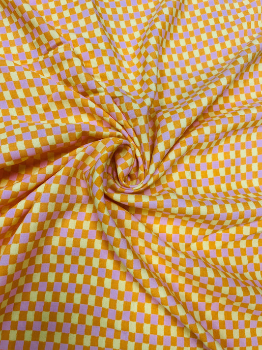 Sunset Pastel Check Rayon Fabric
