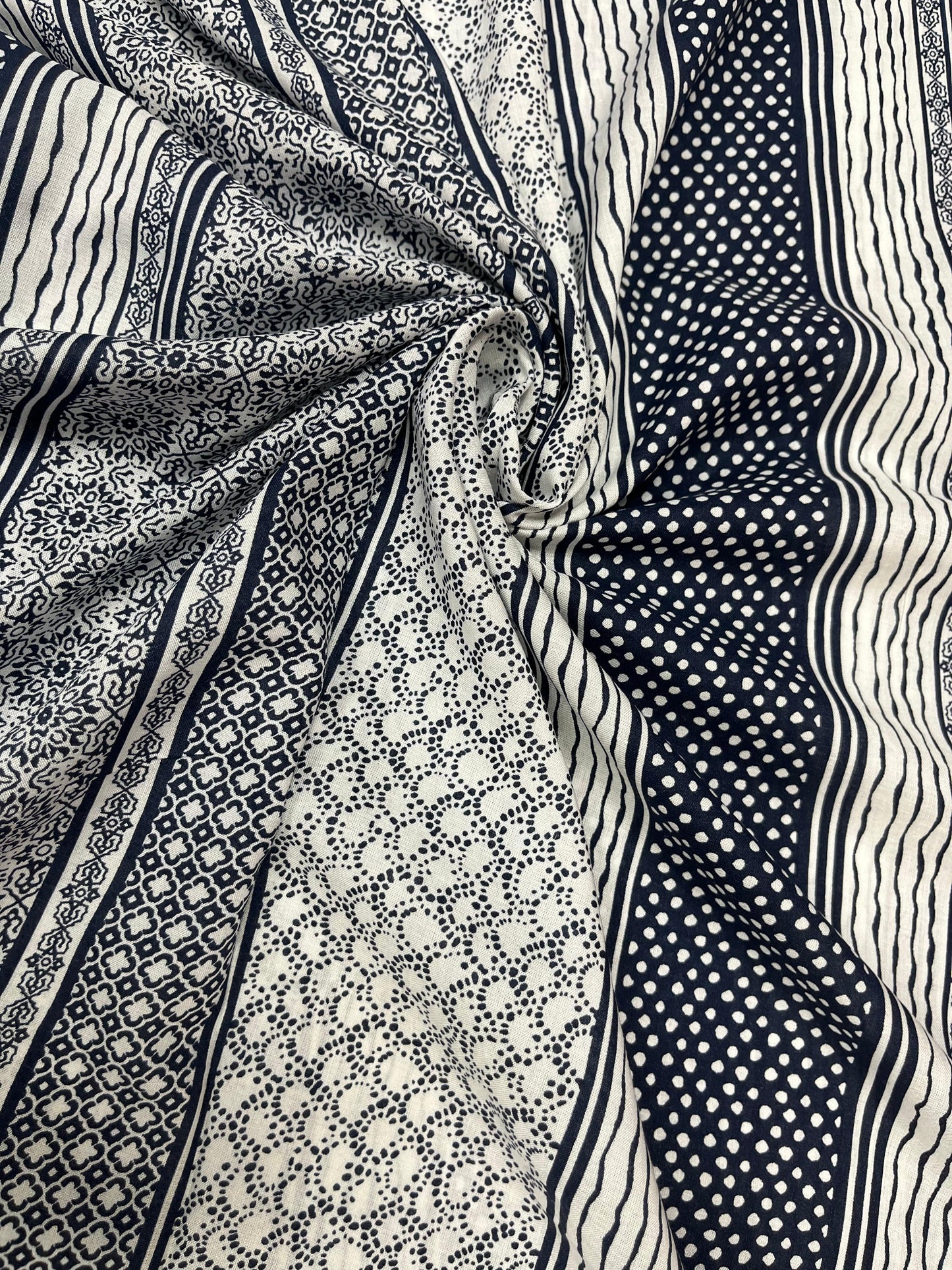Black & White Patchwork Print Rayon Fabric