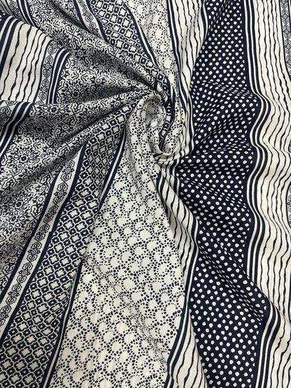 Black & White Patchwork Print Rayon Fabric