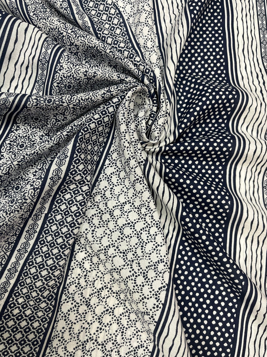 Black & White Patchwork Print Rayon Fabric