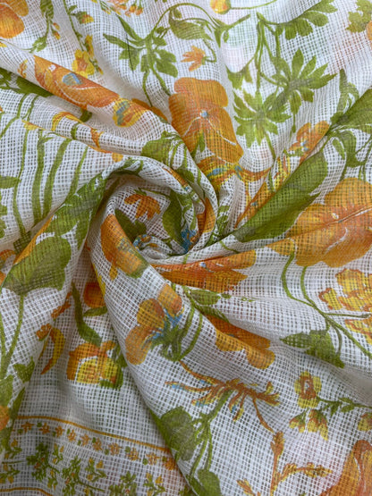 Designer Printed Cota Doria Unstitched Suit Set with Solid Rayon Bottom