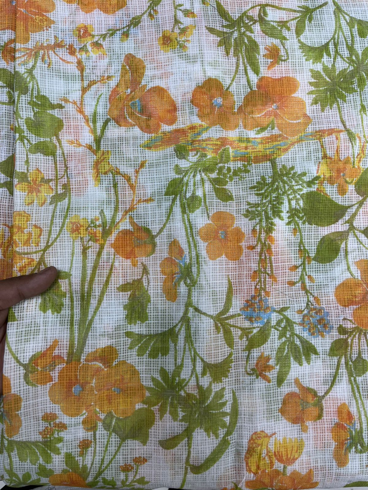 Designer Printed Cota Doria Unstitched Suit Set with Solid Rayon Bottom