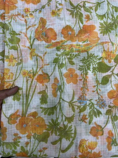 Designer Printed Cota Doria Unstitched Suit Set with Solid Rayon Bottom