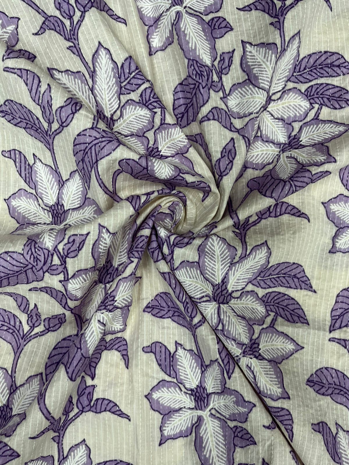 Lavender Floral Kantha Cambric Cotton