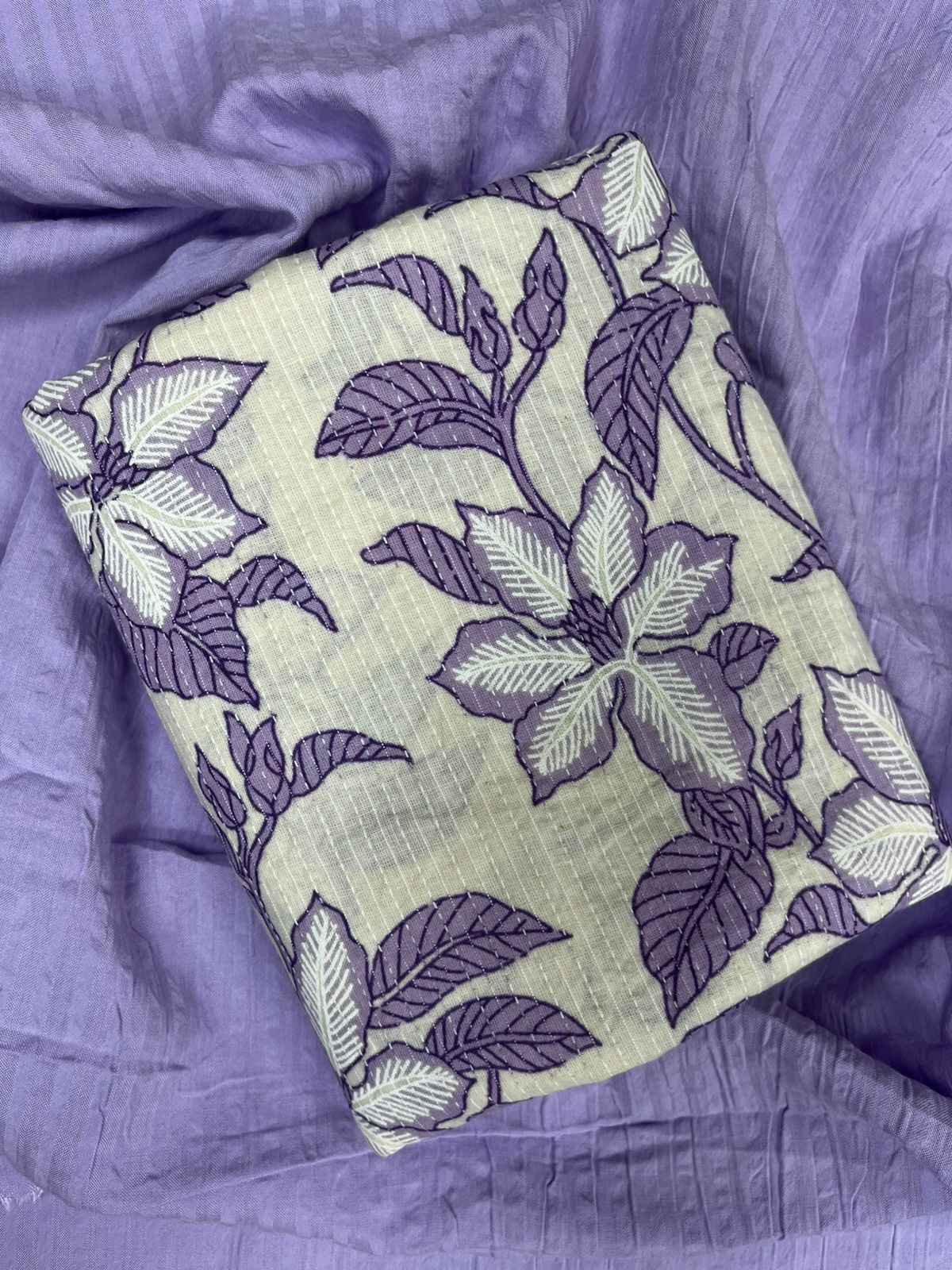 Lavender Floral Kantha Cambric Cotton