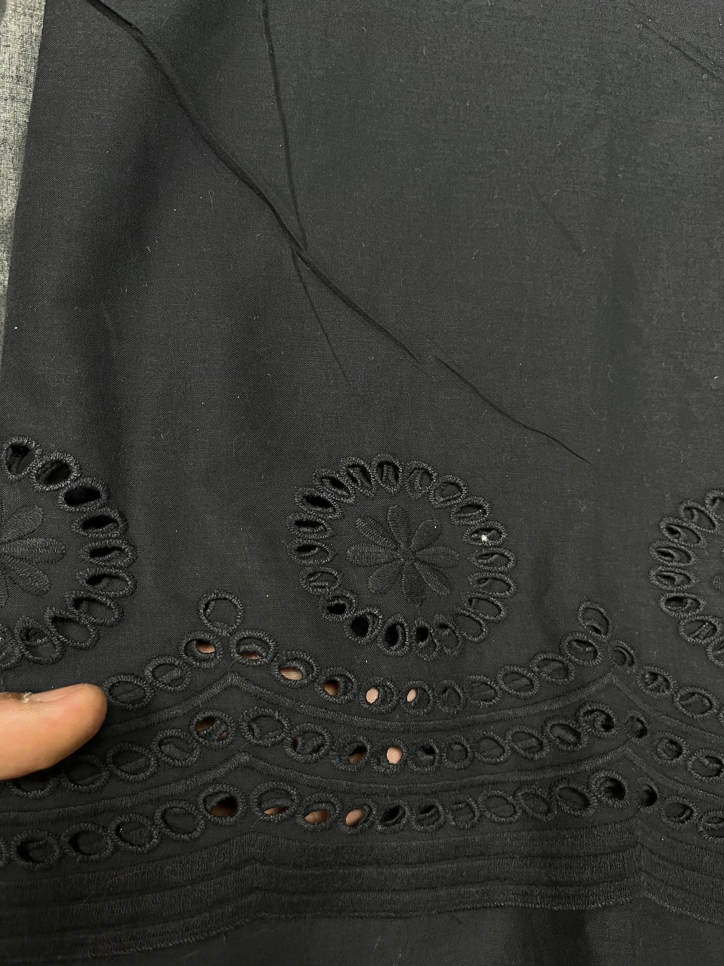 Black & White Ikat Cotton Suit Set with Black Chikan Border Bottom Fabric