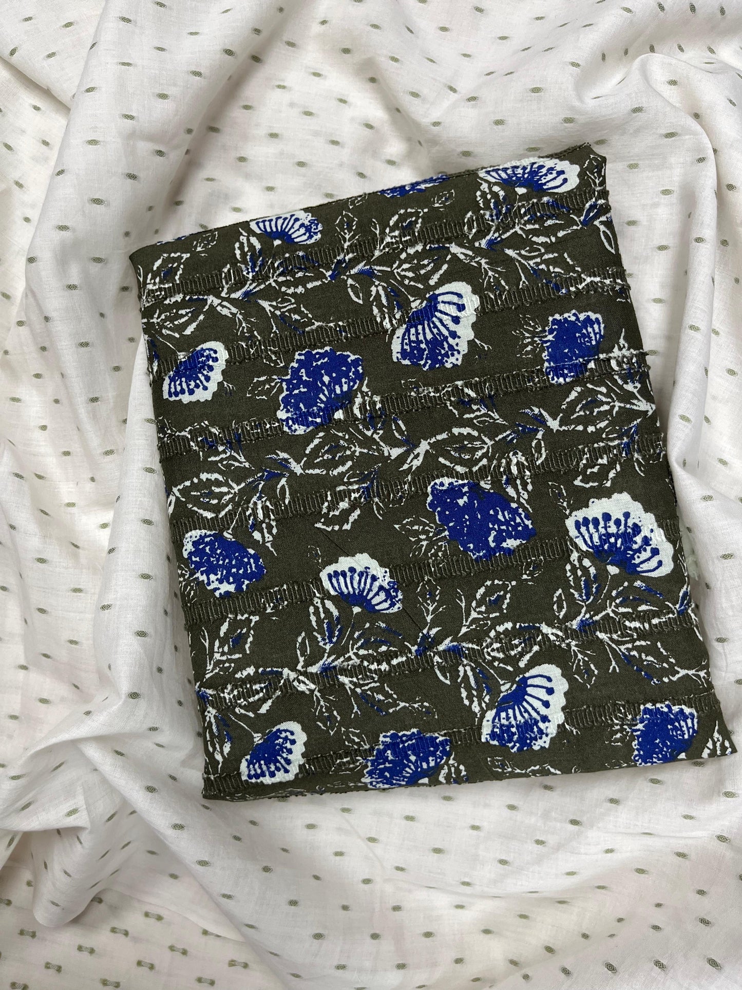 Premium Floral Cotton Suit Set with Textured Plain Bottom